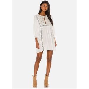 Free‎ People Charlotte Tunic Dress Size Small Swiss Dot Embroidered Ivory Boho !